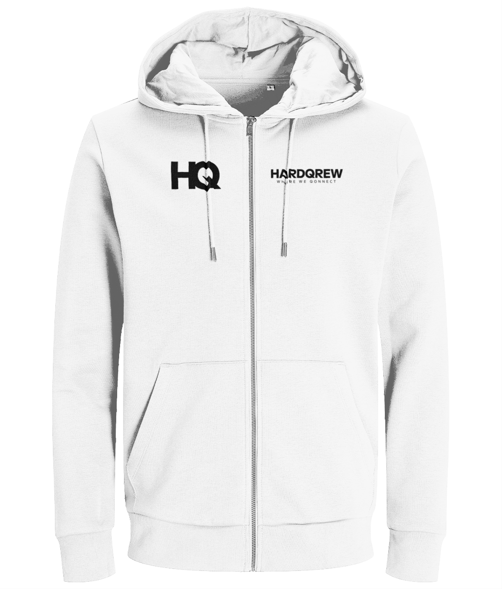 HQ 'HardQrew' Zipped Hoodie (Black on White) - HARDQREW