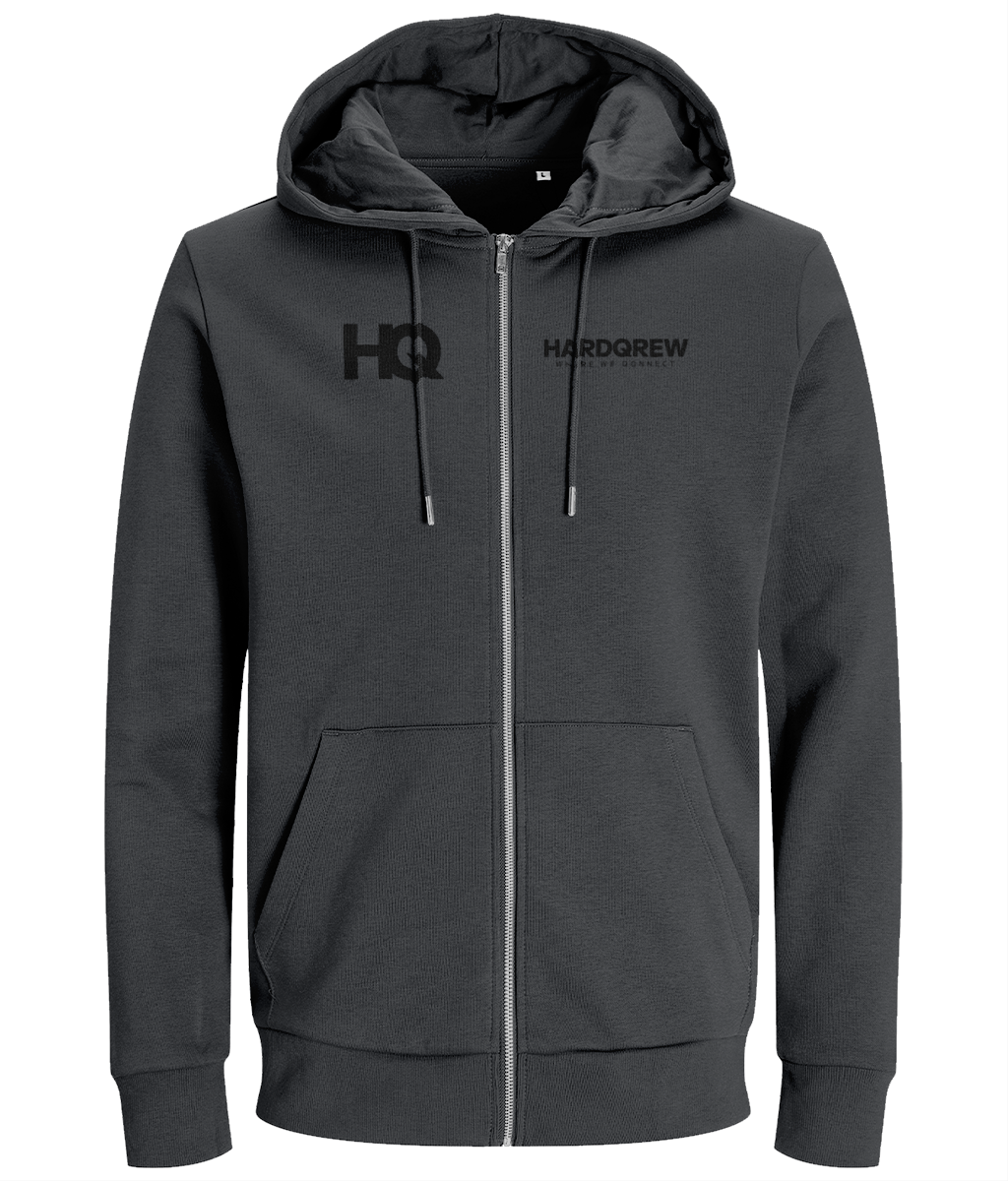 HQ 'HardQrew' Zipped Hoodie (Black on White) - HARDQREW